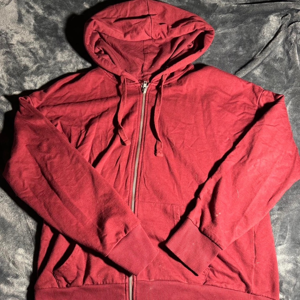 Time and Tru Men's Full-Zip Hoodie Sweatshirt - Burgundy Red